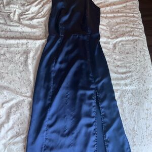 Lulu's Navy Satin Halter Dress